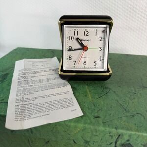 Advance Quartz Travel Alarm Clock Black Gold Folding Case Vintage 3123/3124